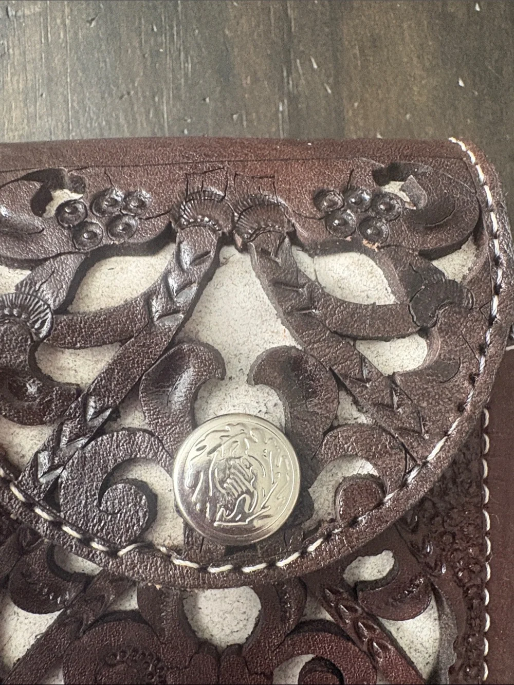Handcrafted Tooled Leather Phone Sleeve in Rich Brown